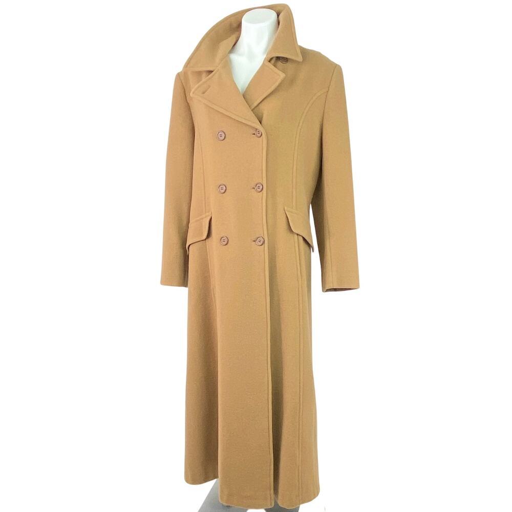 Vintage International Scene Camel Wool Long Double Breasted Maxi Coat Large - Picture 9 of 14